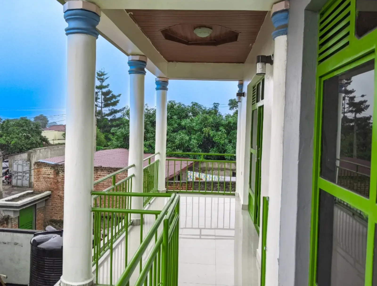 The upper balcony, looking over the rooftops