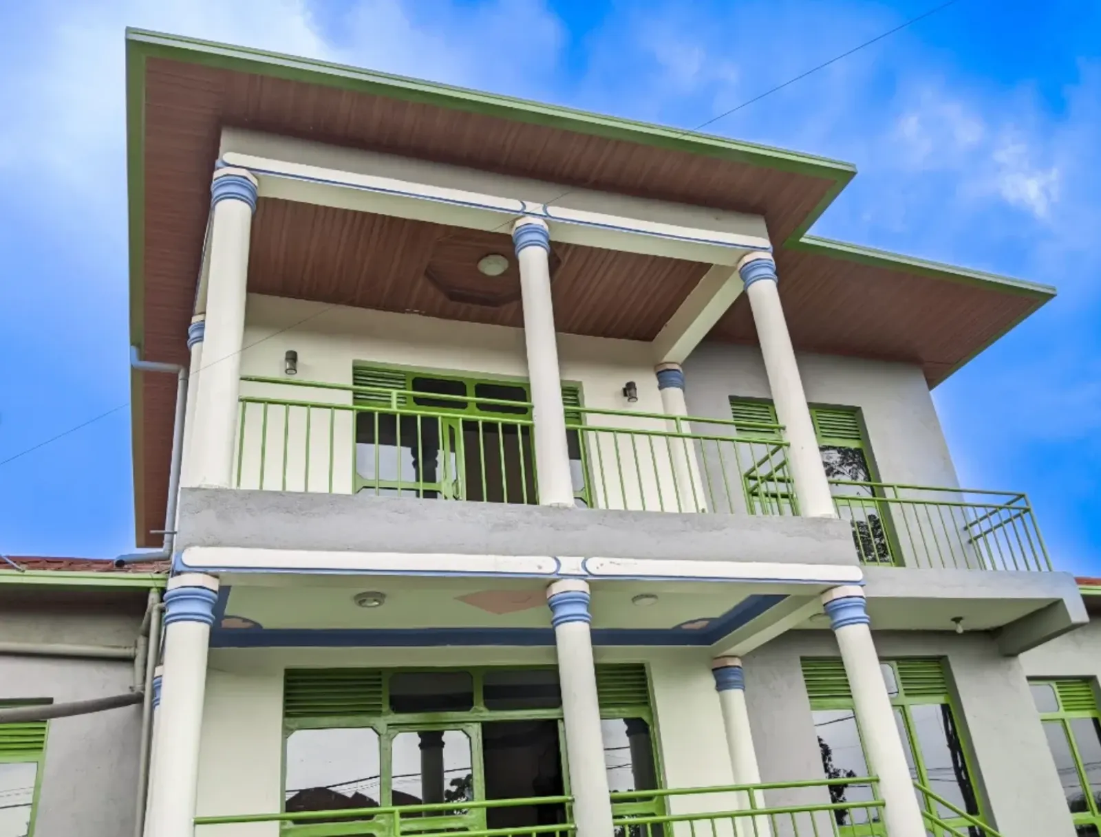 The balconies and columns from below