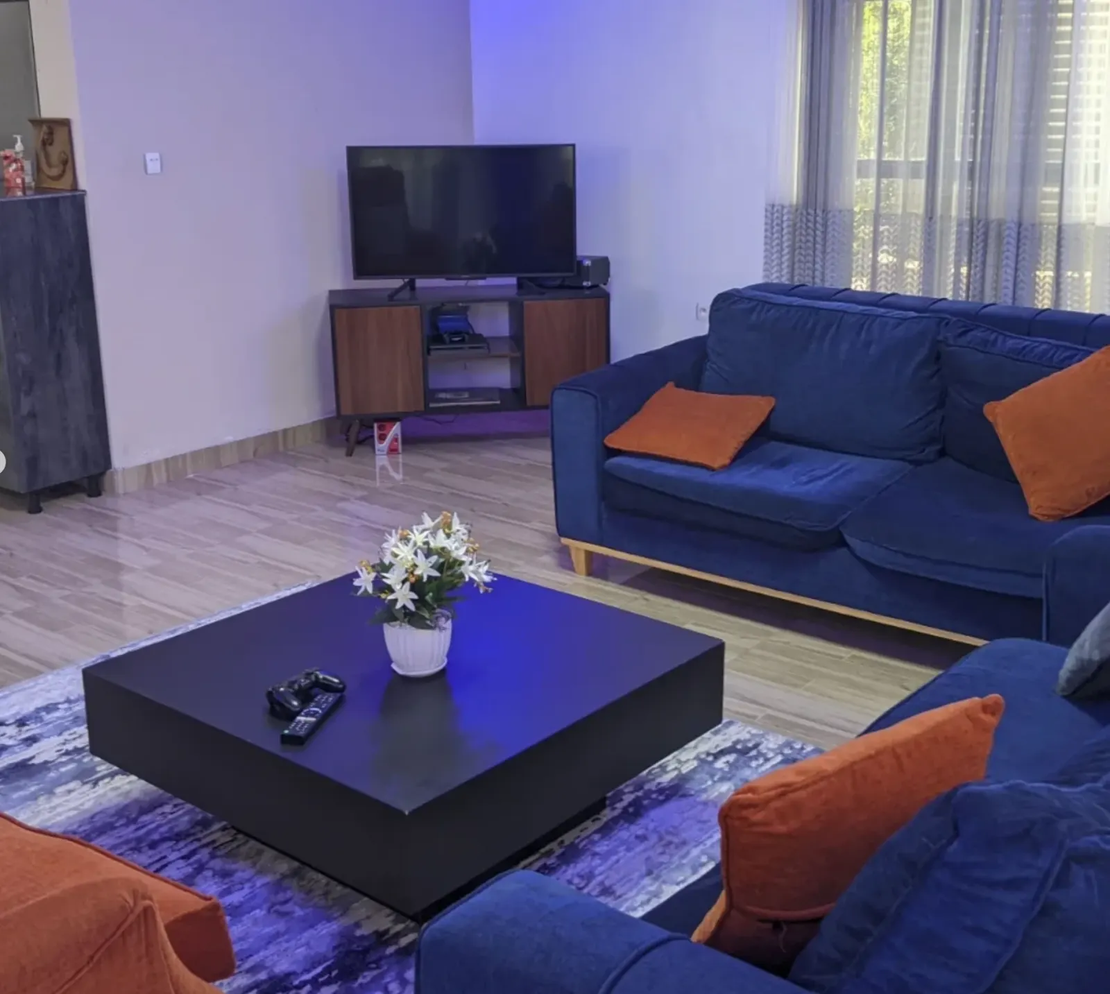 The sitting room, with the television